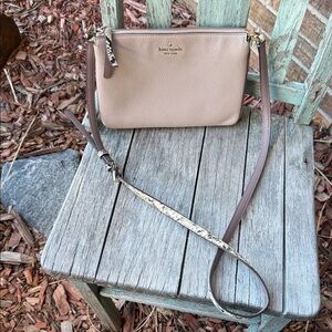 kate spade Leila triple gusset taupe pebbled leather crossbody w/snake print